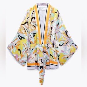 Zara colorful satin belted kimono
